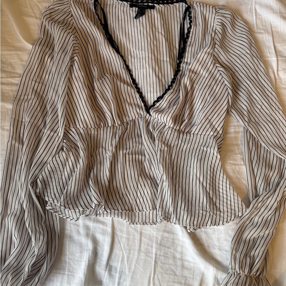 Forever 21 Black and White Striped Blouse